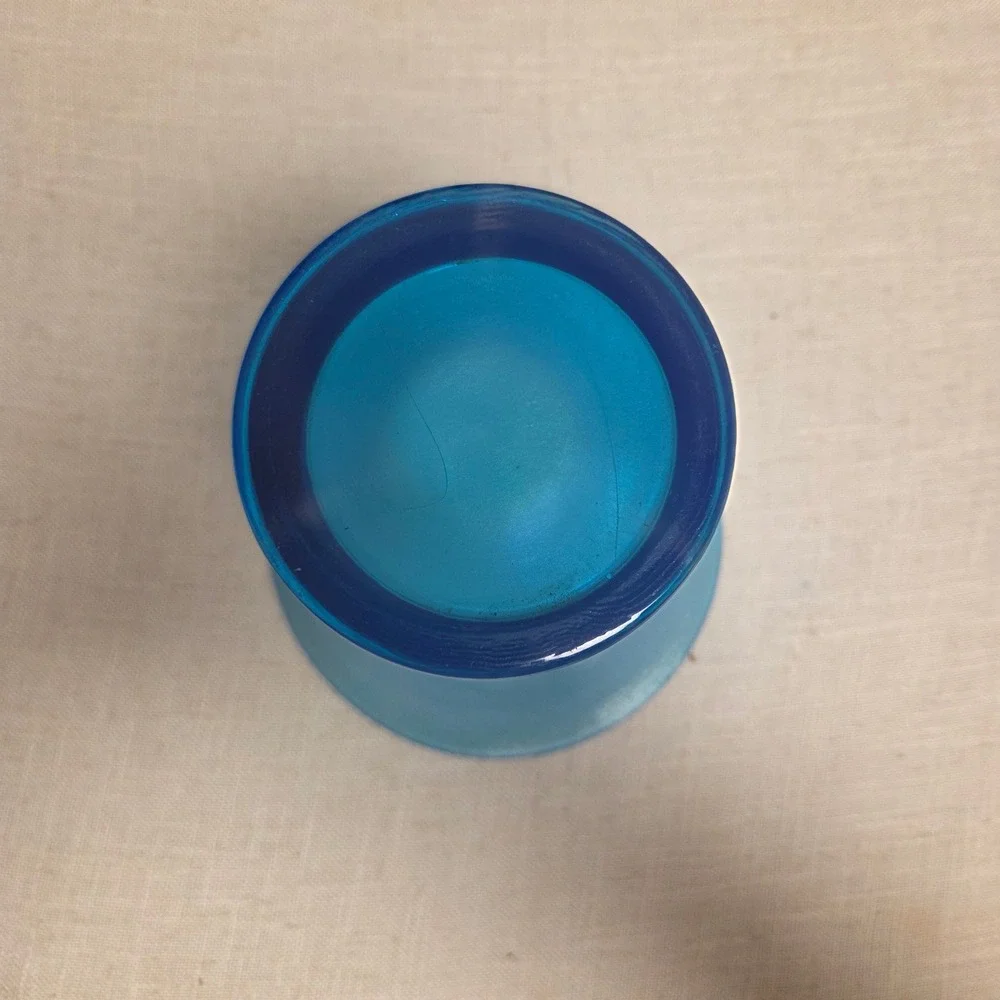 Vintage Blue Iridescent Satin Glass Vase Flared Rim